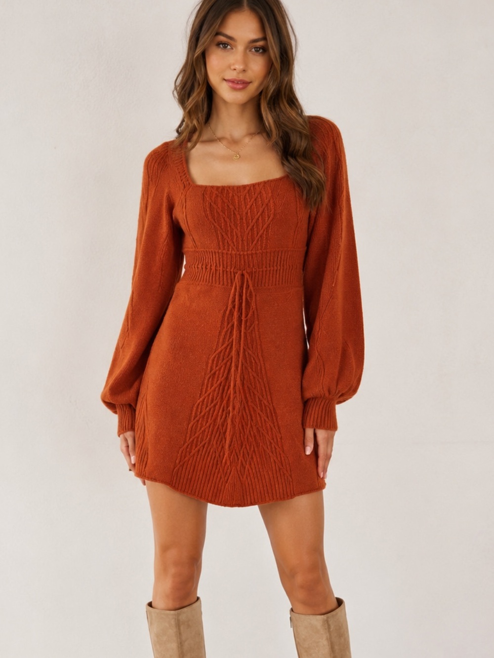 Free People Emmaline Cinnamon Cable Knit Cutout Sweater Dress XS